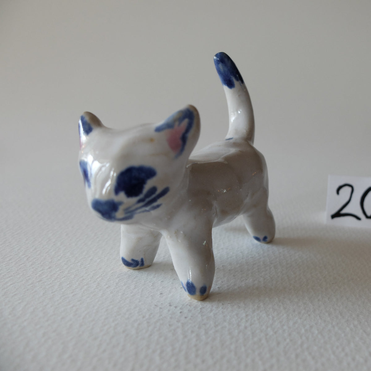 The Curious White Cat (#20) – Handcrafted Ceramic Animal Figurine